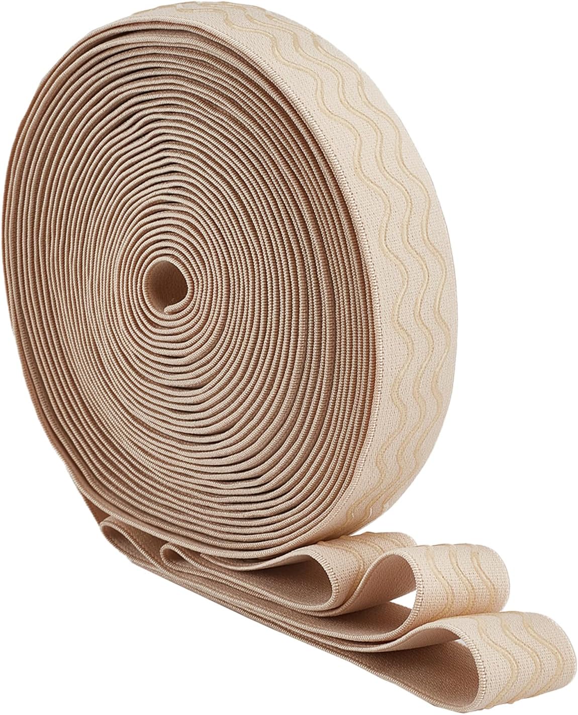 10 Yards 1.18 Inches Wide Silicone Gripper Elastic Band, Non-Slip Wave Gripper Tape, Beige Elastic Ribbon for Garment Sewing Project Waistband Making