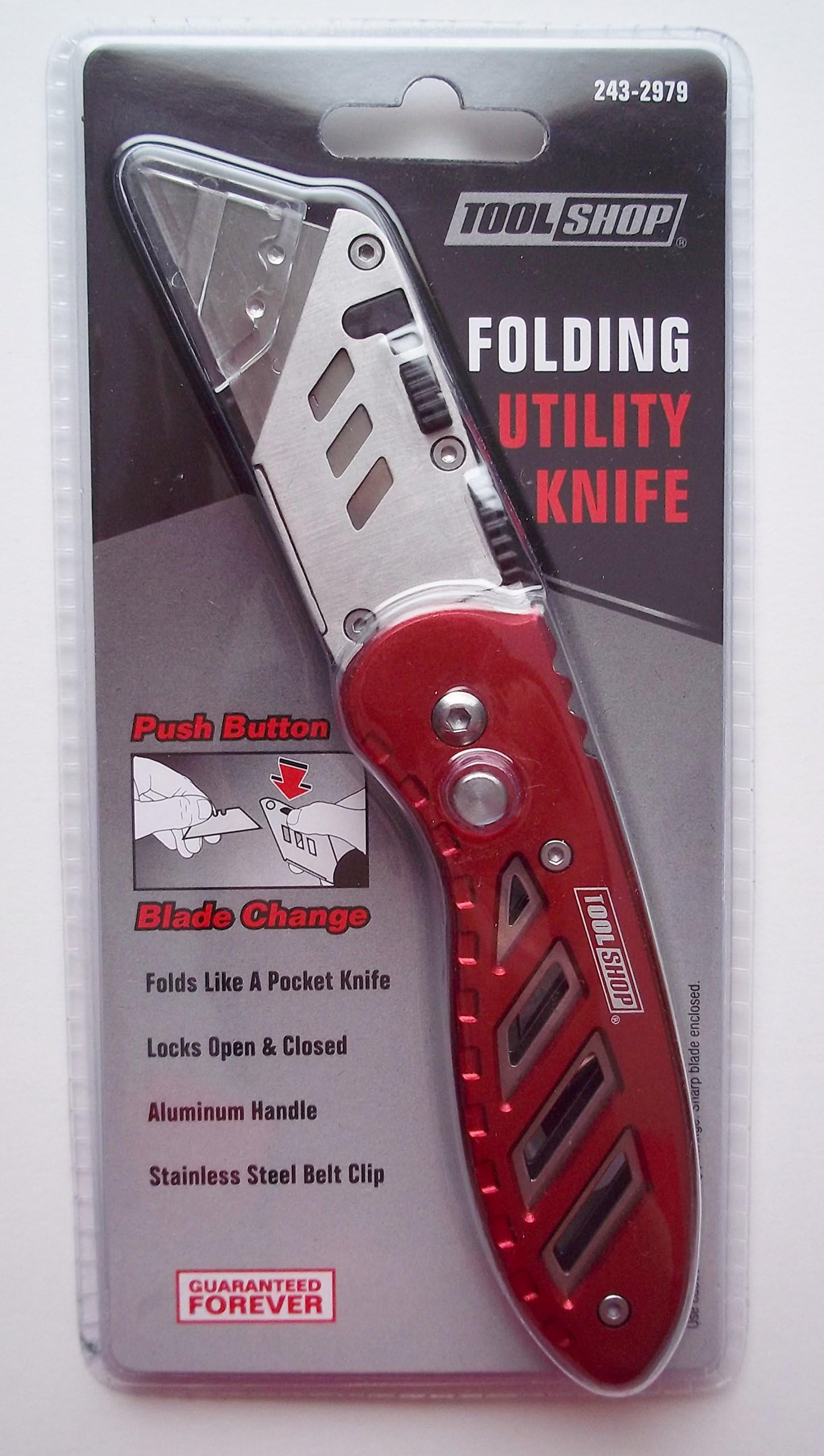 Folding Utility Knife Aluminum with Belt Clip Red