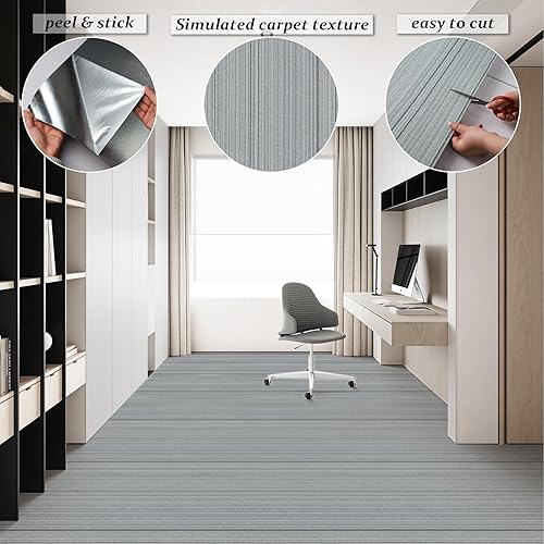 Miniatura 7 de WIFEA Rollo de vinilo para suelo  Azulejos de suelo con textura de alfombra simulada  15.7 pulgadas de ancho x 118 pulgadas de largo12.9 pies