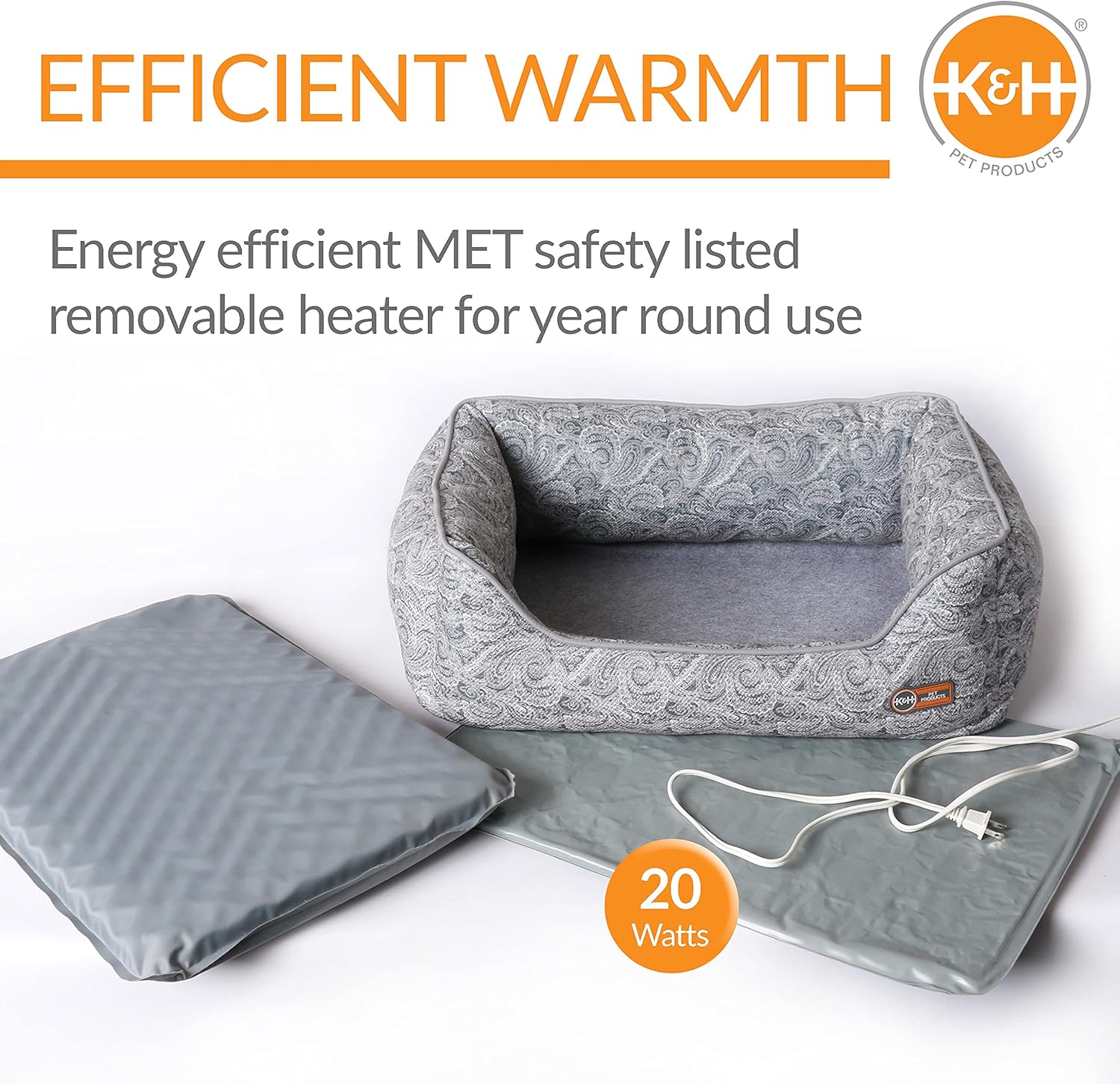 review K&H Pet Products Thermo-Water Bolster Heated Orthopedic Dog Bed Gray Small 17 X 20 Inches