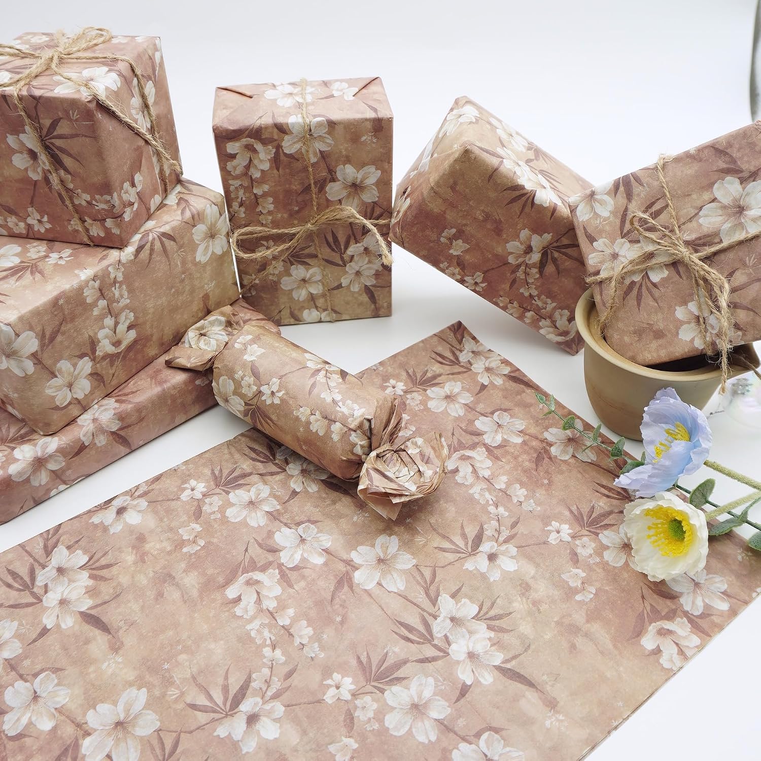 Vintage Plum Blossom Tissue Paper Printed Tissue 60 Sheets 20x14in uitable for Birthdays, Thanksgiving, Halloween, Christmas and Other Holidays and Party Gift Packaging.
