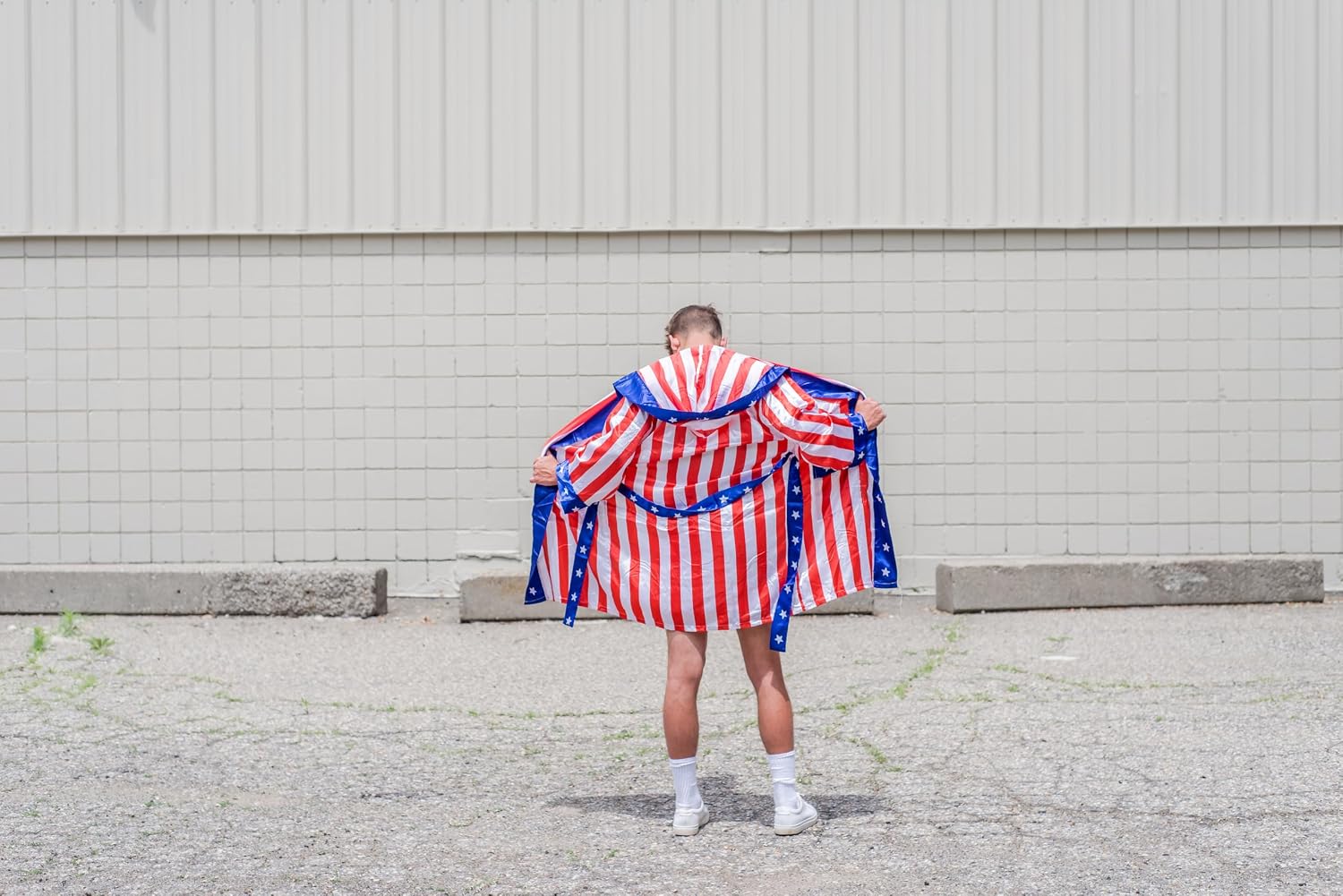 Adult Satin American Flag Halloween Boxing Costume Robe Boxer Cosplay with Hood
