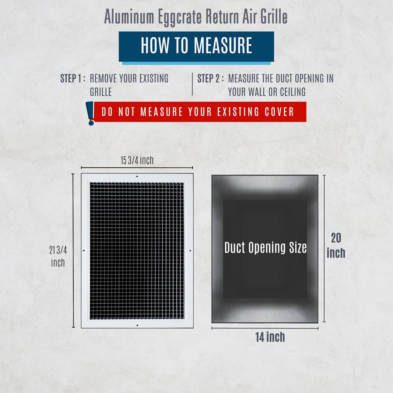 fits 14x20 and 20x14 duct opening | aluminum eggcrate return air grille | low noise & high air flow, rust proof vent cover grill for sidewall & ceiling | white | outer dimensions: 15.75" x 21.75" 1 14"w x 20"h [duct opening]