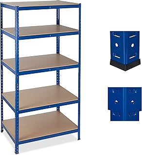 Relaxdays Étagère charge lourde, Meuble de rangement à clip, Cave charge 1325 kg, garage, 180x90x45 cm, acier, MDF, bleu