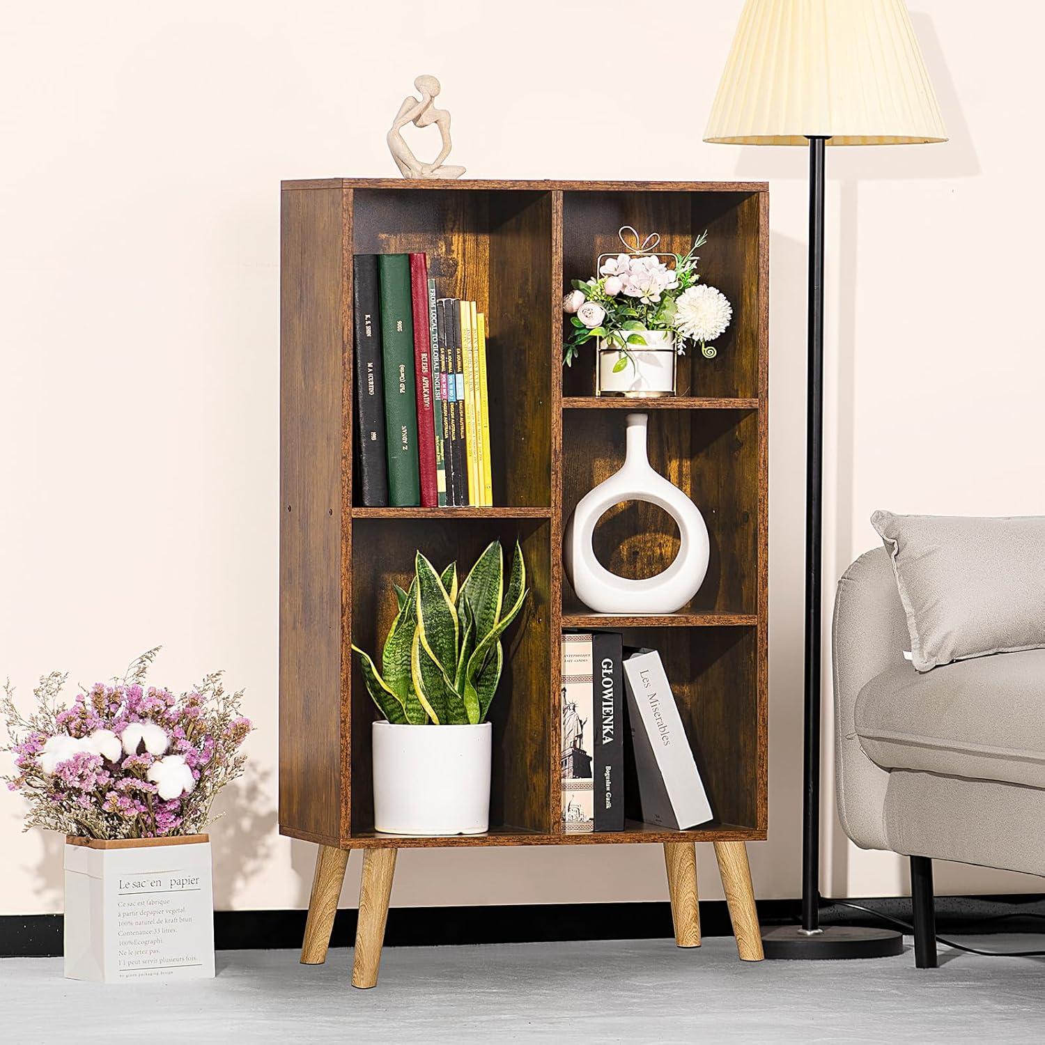 Amazon.com: LEYAOYAO 5 Cube Small Bookshelf,3 Tier Mid-Century Bookcase ...