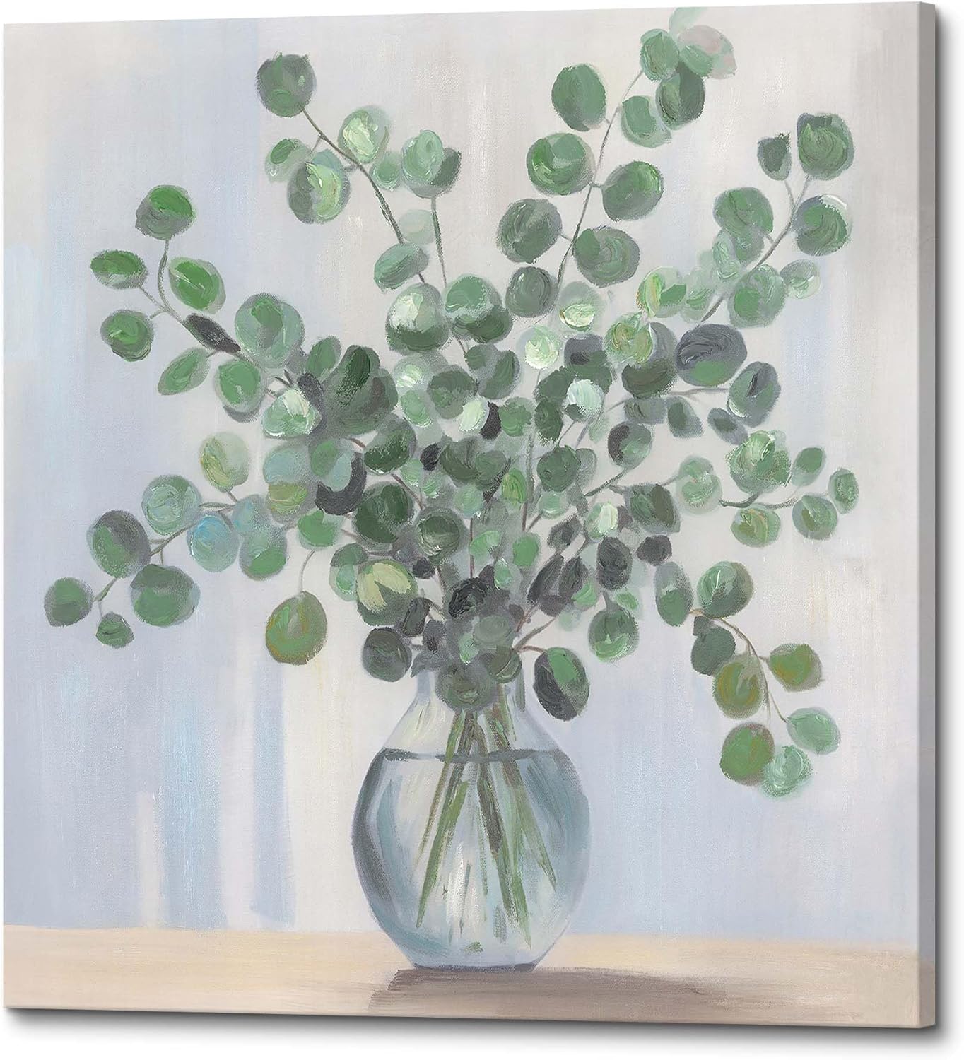 Botanical Leaves Canvas Wall Art - Sage Green Pictures Eucalyptus Plant Decor for Bathroom Bedroom 24x24 Inch