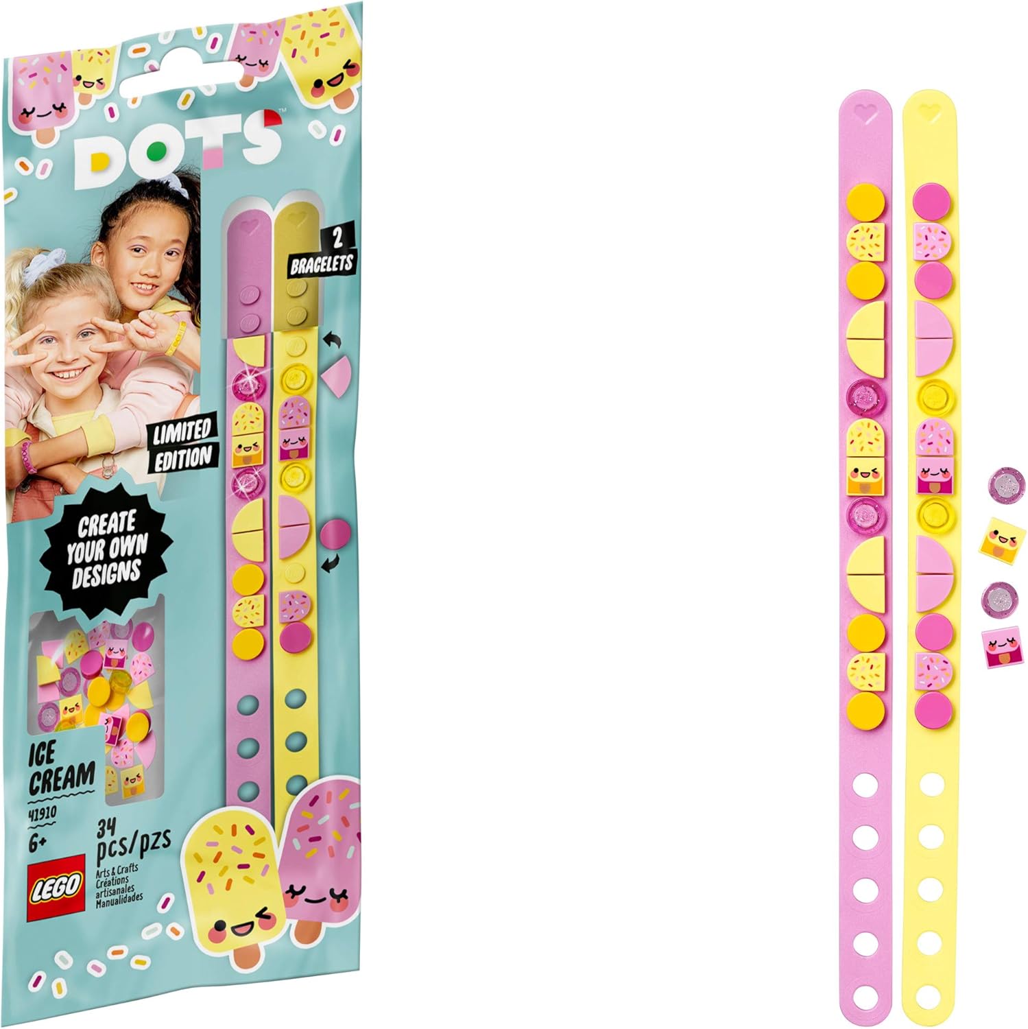 LEGO DOTS Ice Cream Besties Bracelets 41910 Creative DIY Craft Bracelet Kit for Kids, New 2021 (34 Pieces)