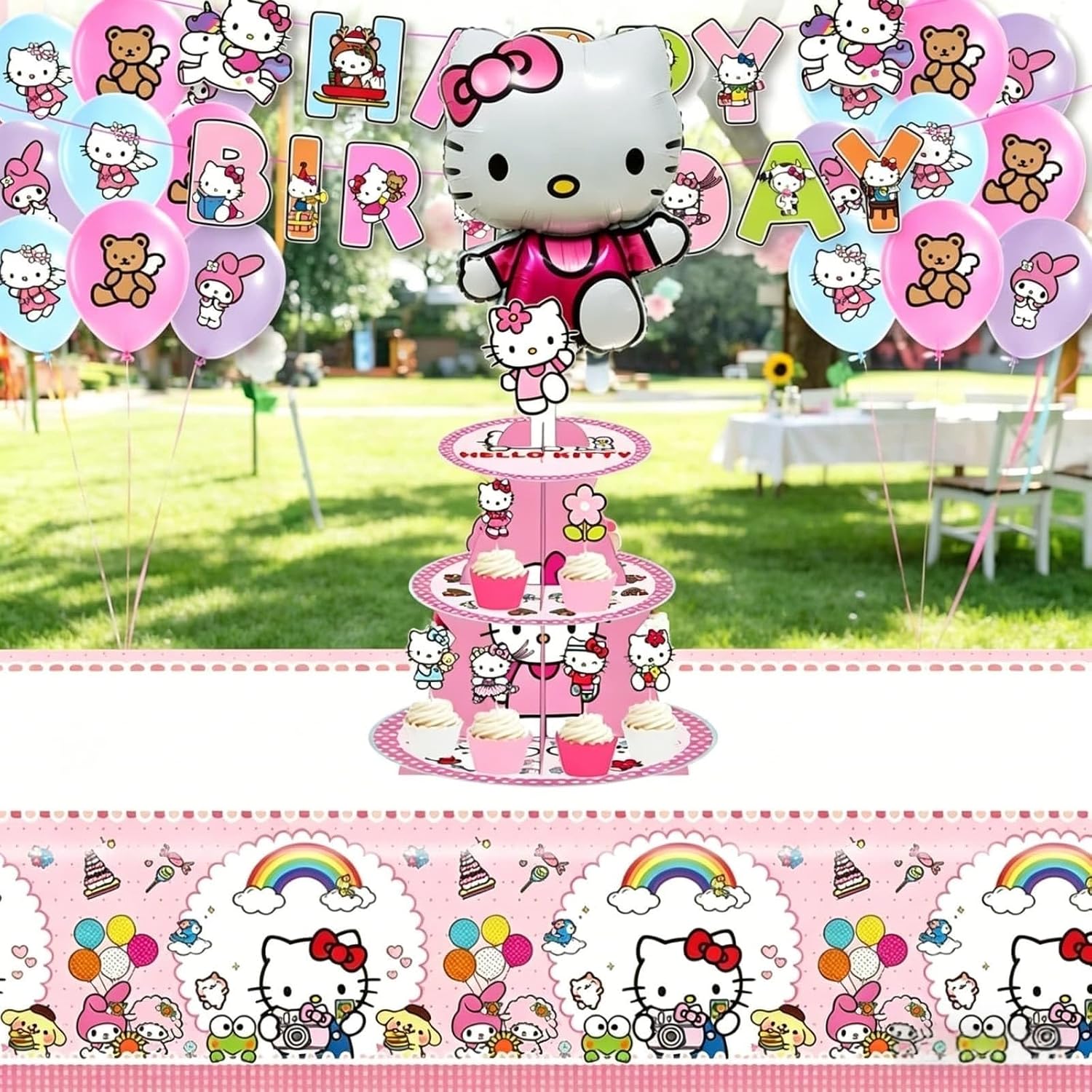 Kawaii Anime Cupcake Stand, Cute Cartoon Birthday Party Decorations, Three-Tiered Cupcake Stand for Birthday Desserts and Cakes