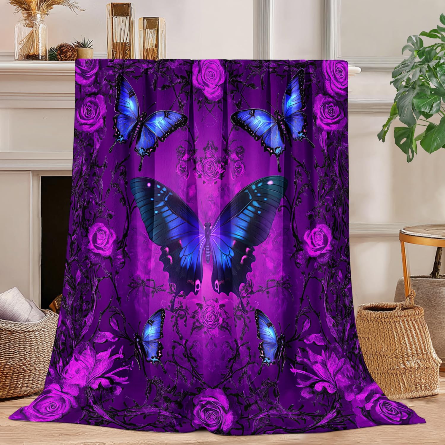 Butterfly Blanket Purple Butterfly Fleece Throw Blanket Super Soft Fuzzy Plush Cozy Warm Butterflies Decor Stuffed Bedding Blankets Gift for Boys Girls Men Women Kids & Adult 50"X40"