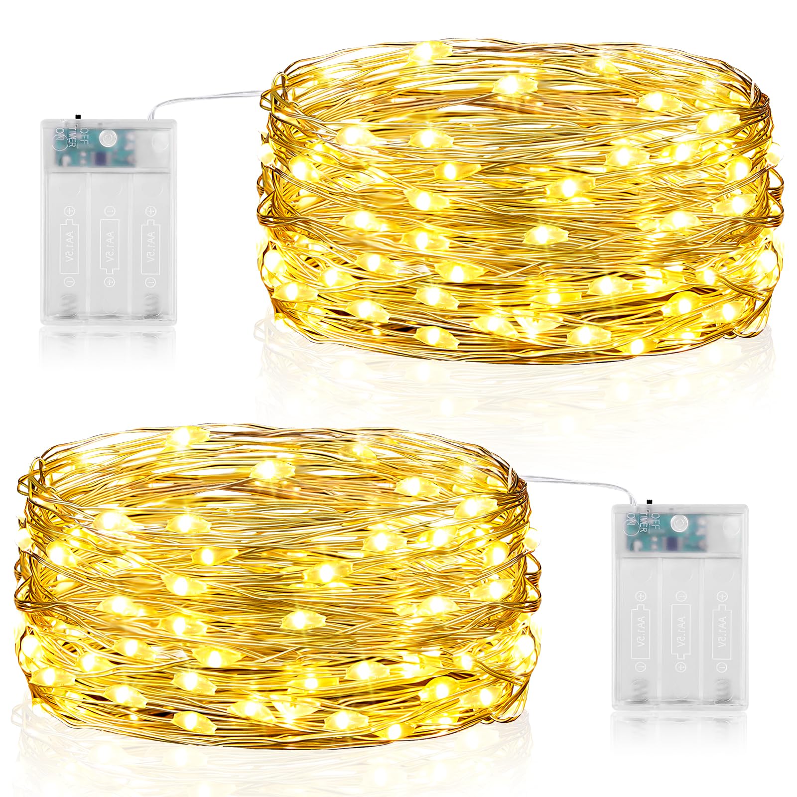 Lichterkette Batterie Timer, 2 Stück 5M 50er Led Lichterkette mit Batterie, LED Lichterketten Innen Kupferdraht für Weihnachten Schlafzimmer Party Garten DIY Hochzeit Zimmer Dekoration