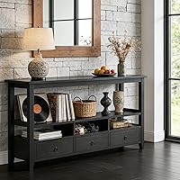 Karlhome Vintage Black Console Table with 3 Drawers, 3 Cubbies & Open Shelf - 58" Sofa Entryway TV Stand for Living Room