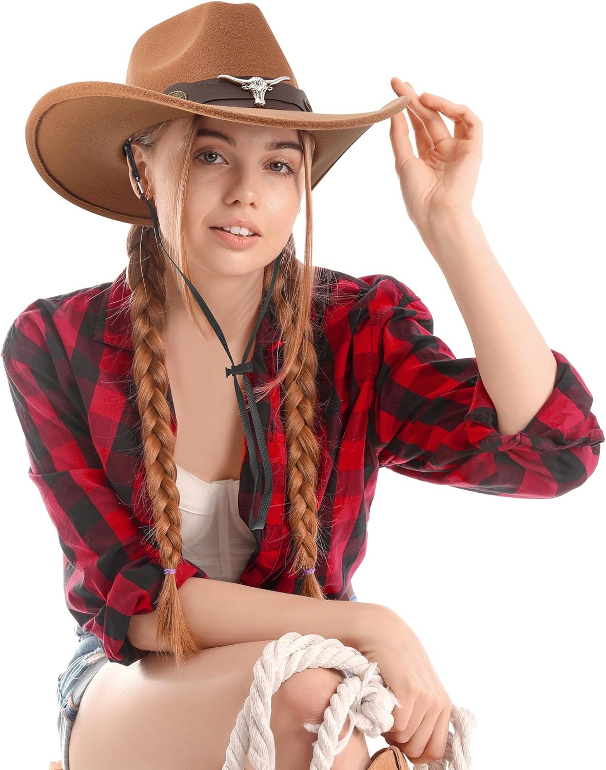 Hercicy 6 Pcs Felt Cowboy Hat Bulk Fall Western Wide Brim Hat for Burning Rodeo Belt Buckle Panama Hat for Men Women Cowgirl - Image 6