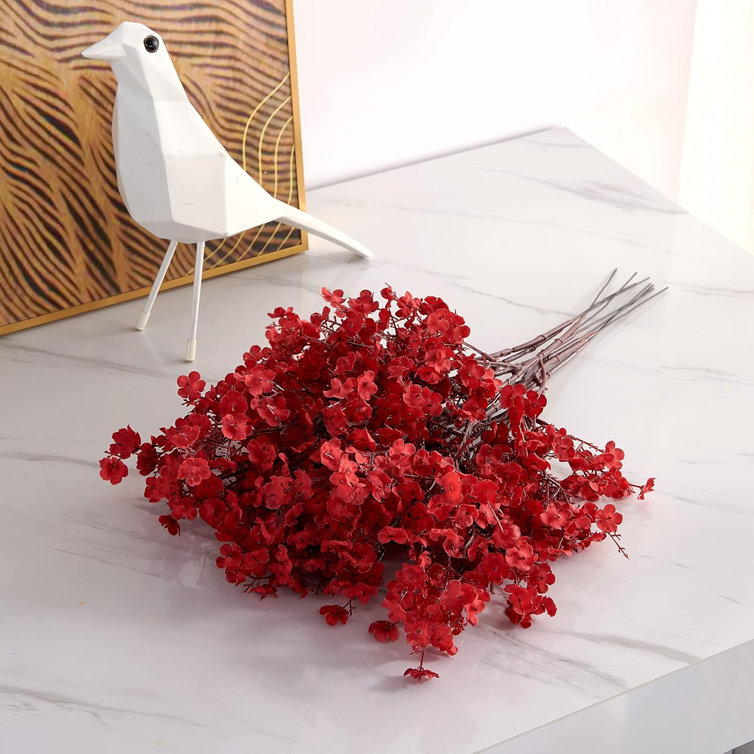 Baby's Breath Flowers Bulk Red Artificial Flowers 7.8'' Gypsophila Wedding Flowers Fake Baby Breath Bouquet for Home Kitchen Wedding Garden Party Bedroom Decoration 8 Bunches