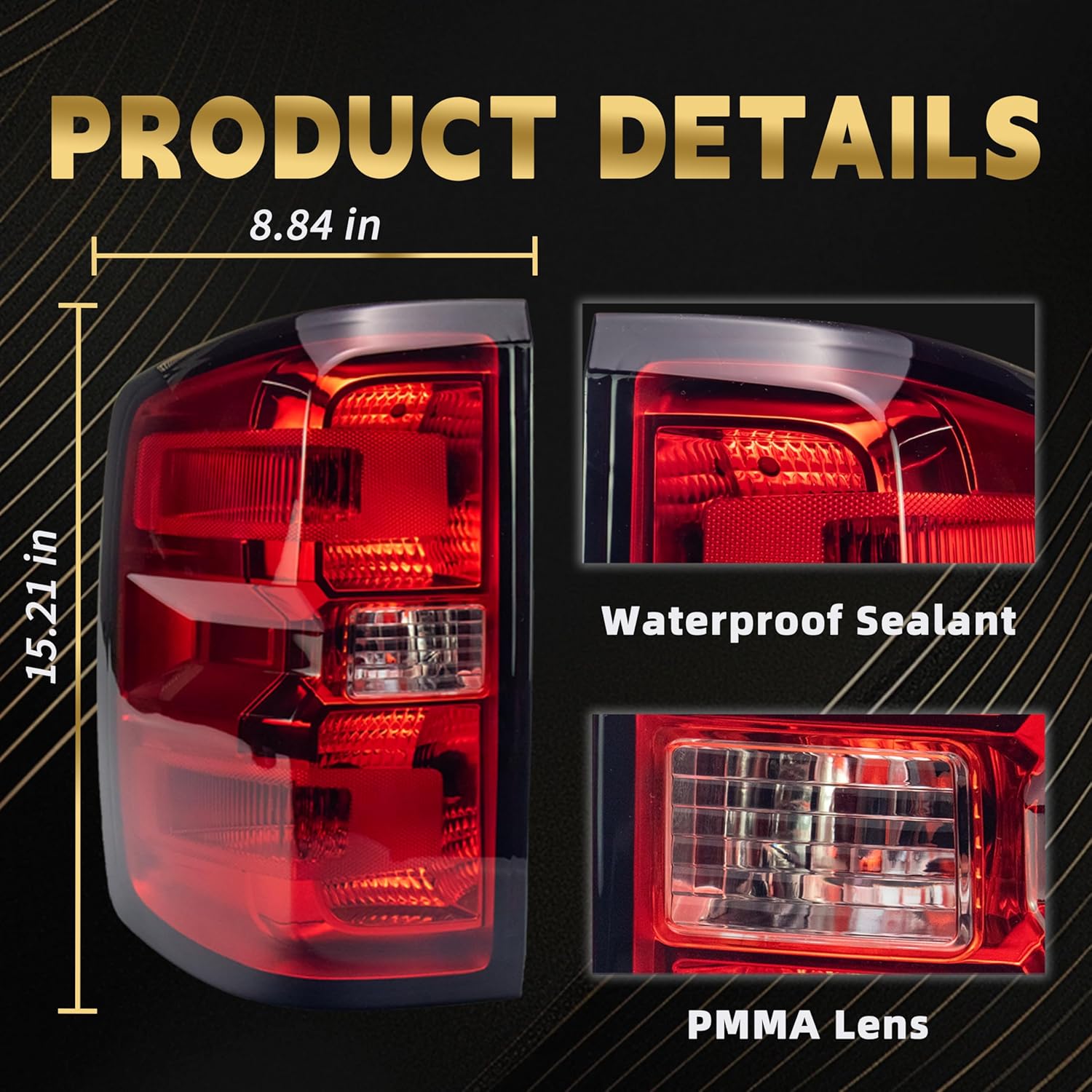 VPIMOZO Rear Tail Light Assembly Compatible With 2014-2015 Chevy Silverado 1500 2500HD 3500HD 2015 Sierra 3500HD Left Driver Side With Bulb&Harness Replacement GM2800261 GM2801261 ‎