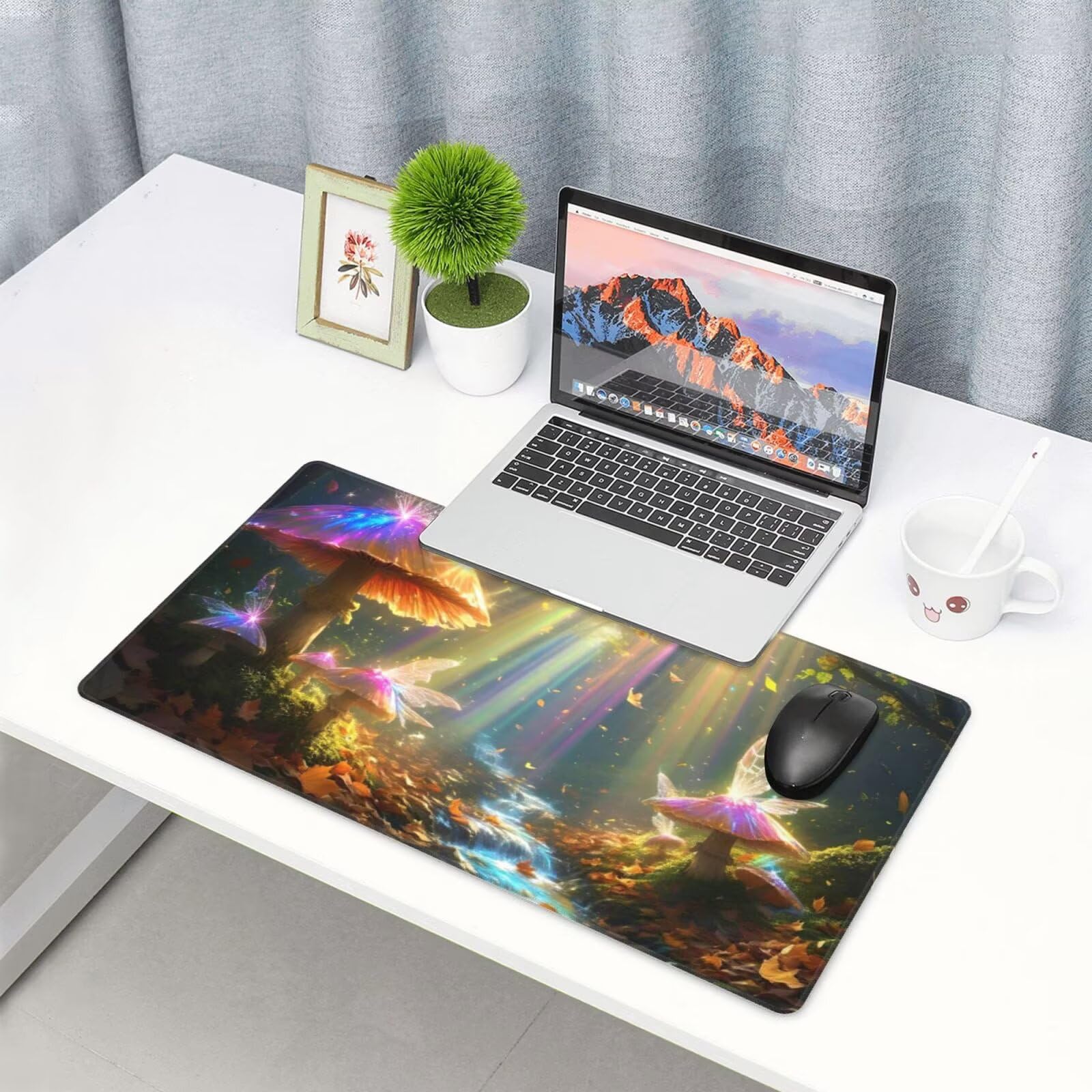 Dream Mouse, duża podkładka pod mysz 1600 x 800 mm, grzybowa podkładka pod mysz do gier, podkładka na biurko ze zszytymi krawędziami, podkładka pod mysz z klawiaturą, do pracy, gier, biura, domu U-679