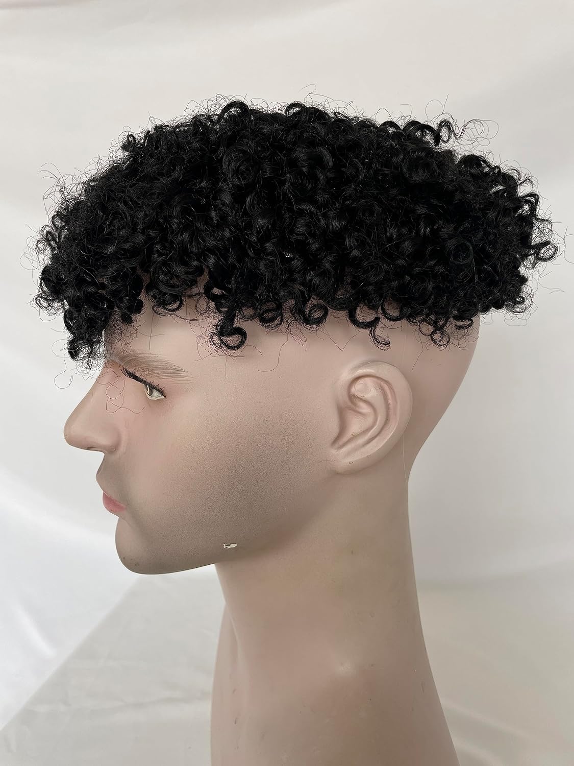 Men's Toupee Full Lace 100% Remy Human Hair Natural Black Color Small Curly Toupee for Men Thin Skin Hair Replacement System Hairpieces for Men (9x7 Inch)