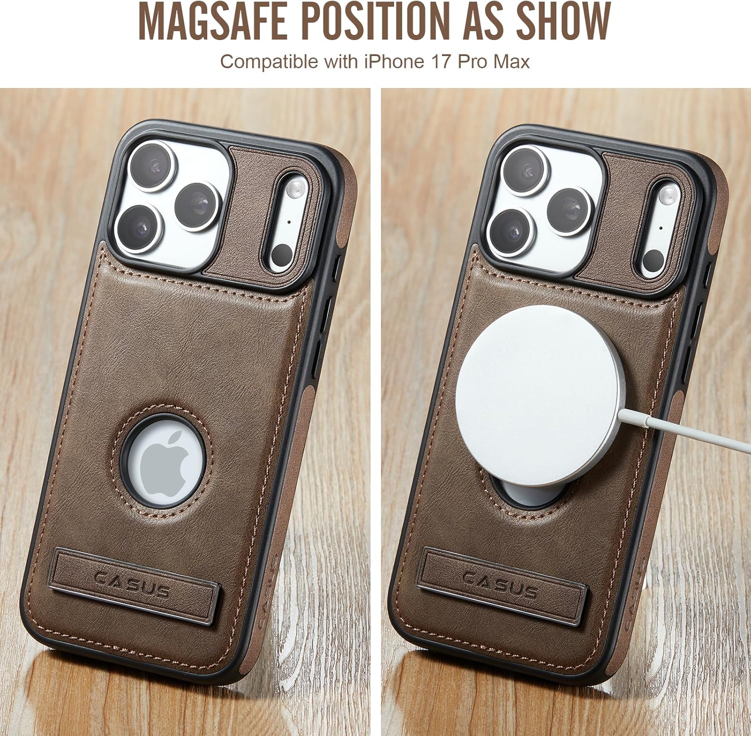 Casus Designed for iPhone 17 Pro Max Case with MagSafe, Slim Kickstand Vegan Leather Protective Cover with Tempered Glass Screen Protector, 6.9 Inch (2025), Gray - Image 9