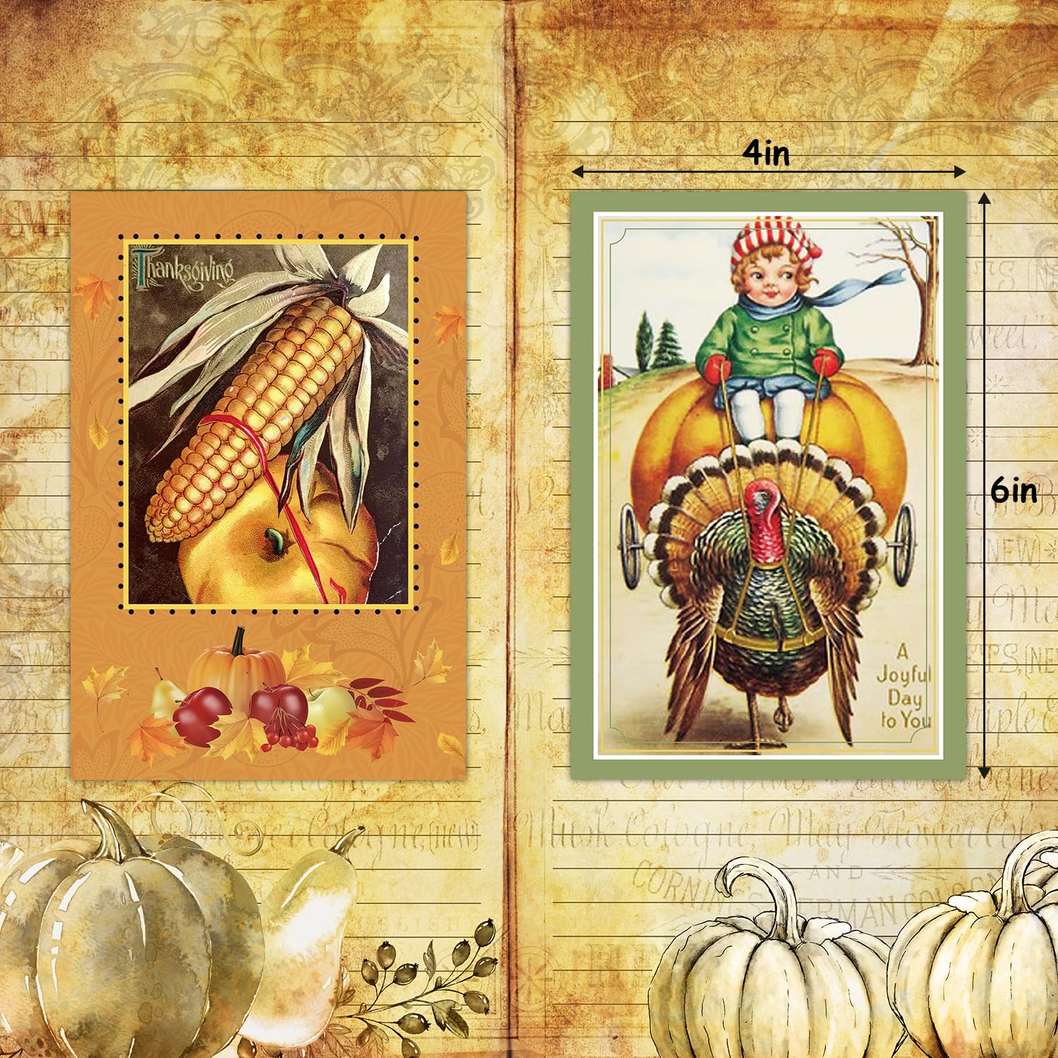 Old Fashioned Thanksgiving Day Cards 1950s Vintage Mid Century