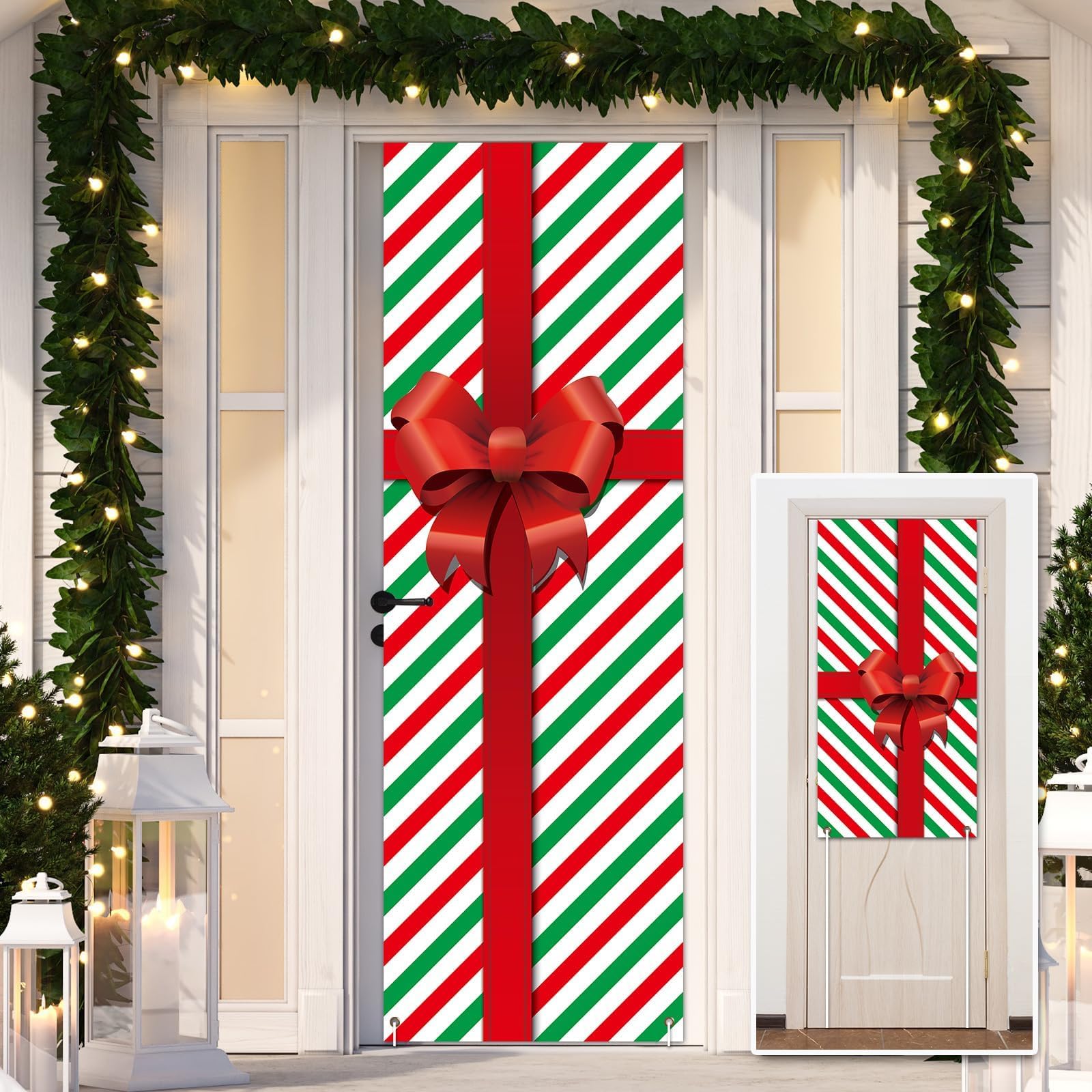 Merry Christmas Door Cover Banner, Decorate Both Side - 118 x 24 Inch Xmas Porch Hanging Sign Ornaments Outdoor Christmas Door Decorations for
