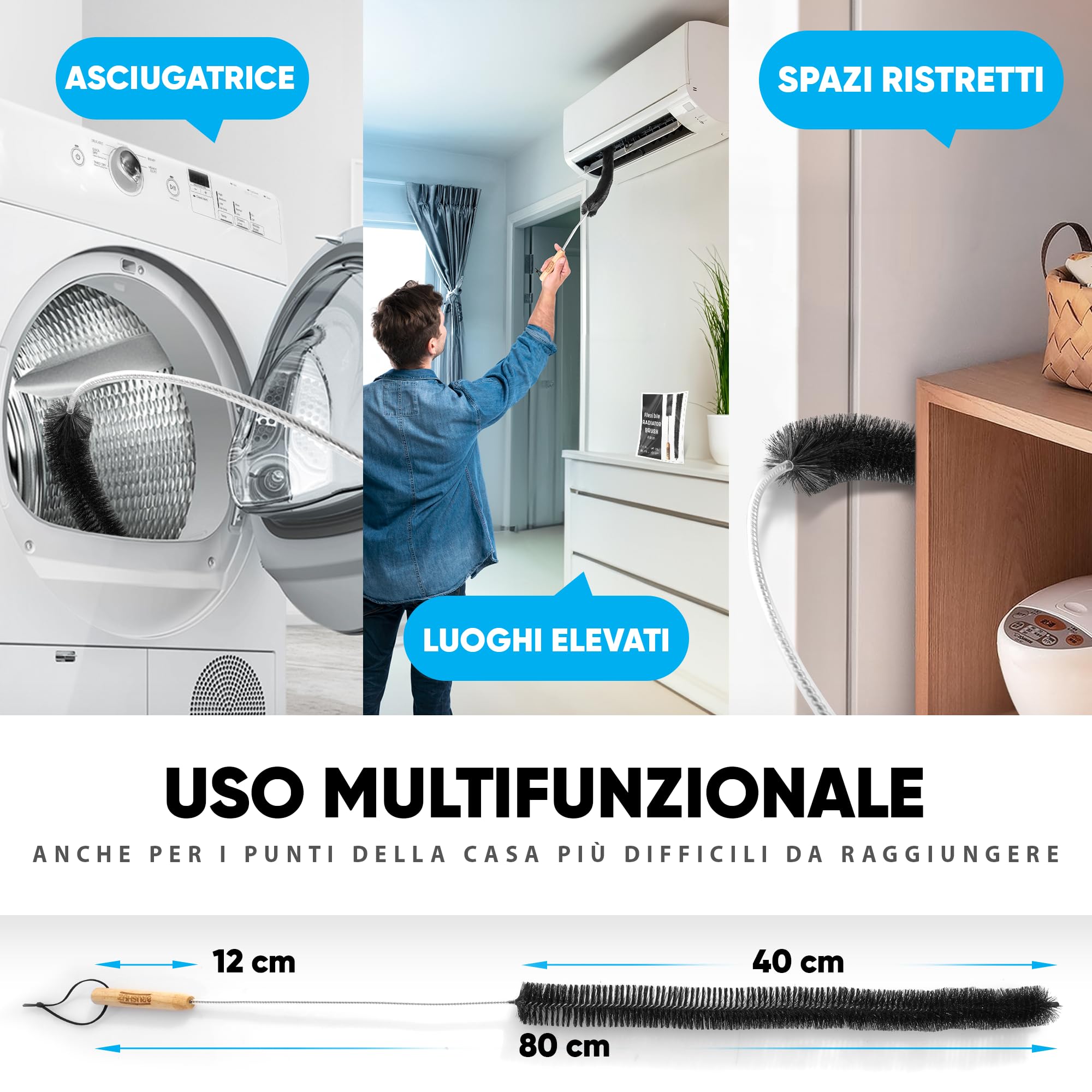 Pulisci Termosifoni Flessibile Lungo 80cm I Spazzola per Pulire Termosifoni senza Graffi I Spazzola Pulizia Caloriferi con Setole di Nylon Flessibili I Per Tutti i Radiatori