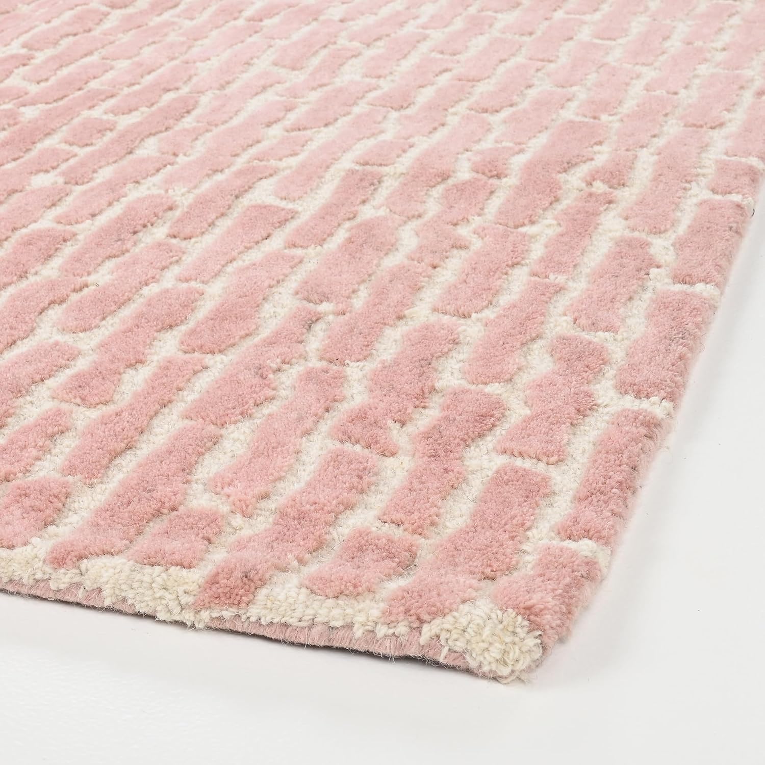Modern Hand-Tufted Wool Area Rug - 100% Wool, Soft, Durable and Thick Carpet, Abstract Geometric Pattern, Perfect for Living Room, Bedroom, Dining Room & Kitchen Decor (Pink, 5' x 8')
