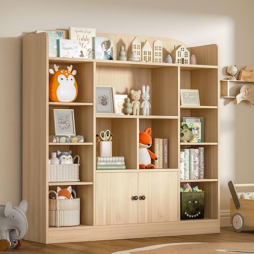 Miniatura 4 de DIYART Oak - Estantería para niños, con 11 cubos y 2 gabinetes, estantes independientes de almacenamiento de libros para dormitorio, sala de juegos,