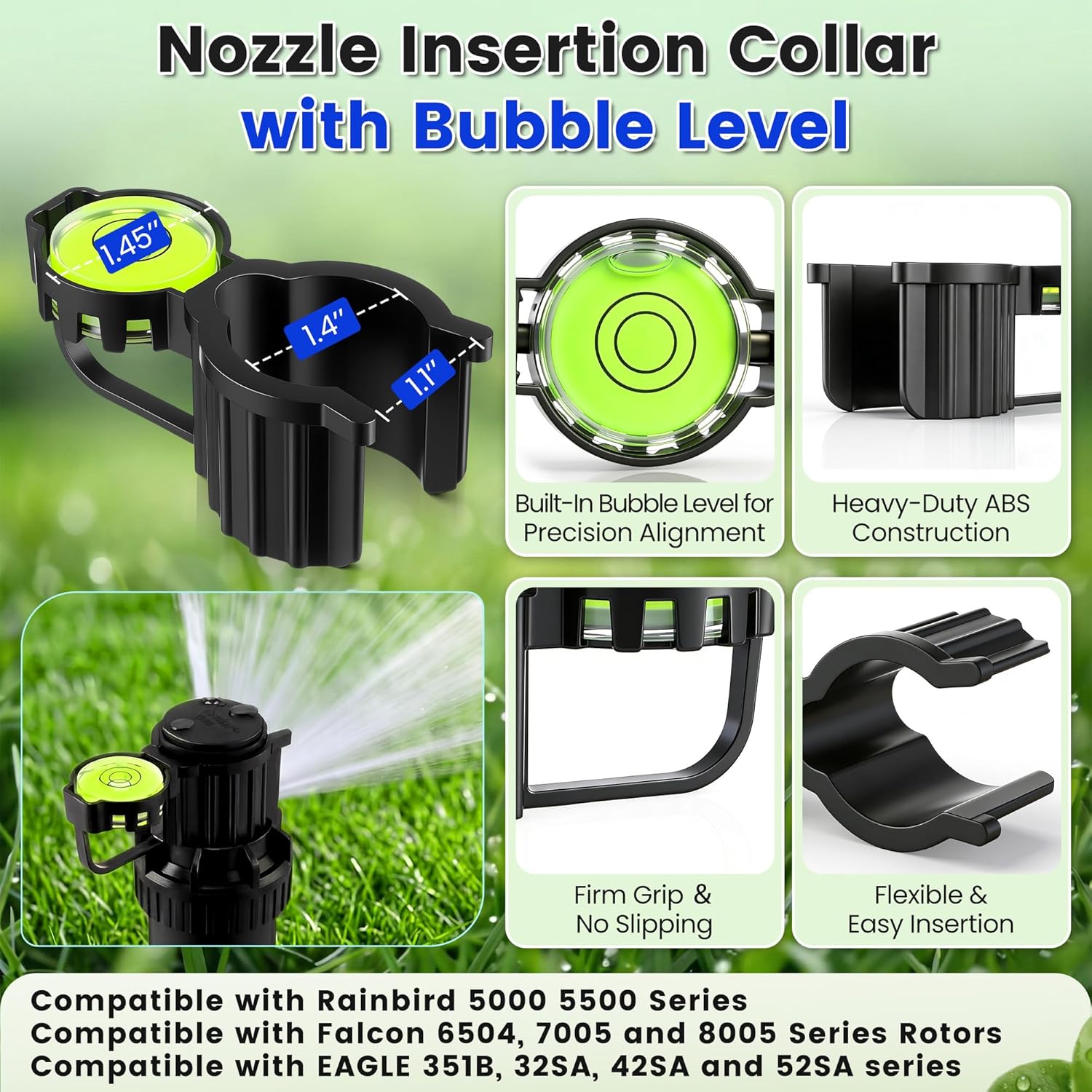 5Pack Sprinkler Head Rotor Tool Kit Compatible with Rain Bird Hunter Sprinkler Head, Hold Up Tool with Bubble Level, Rotor Adjustment Wrench, Nozzle Insertion Collar for Lawn Irrigation System