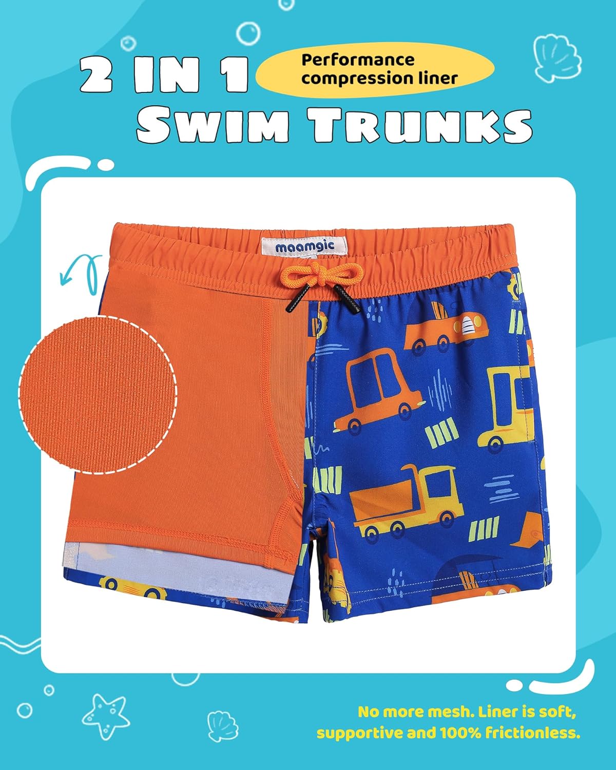 maamgic Boys Swim Trunks with Compression Liner Toddler Stretch Swim Shorts thumbnail