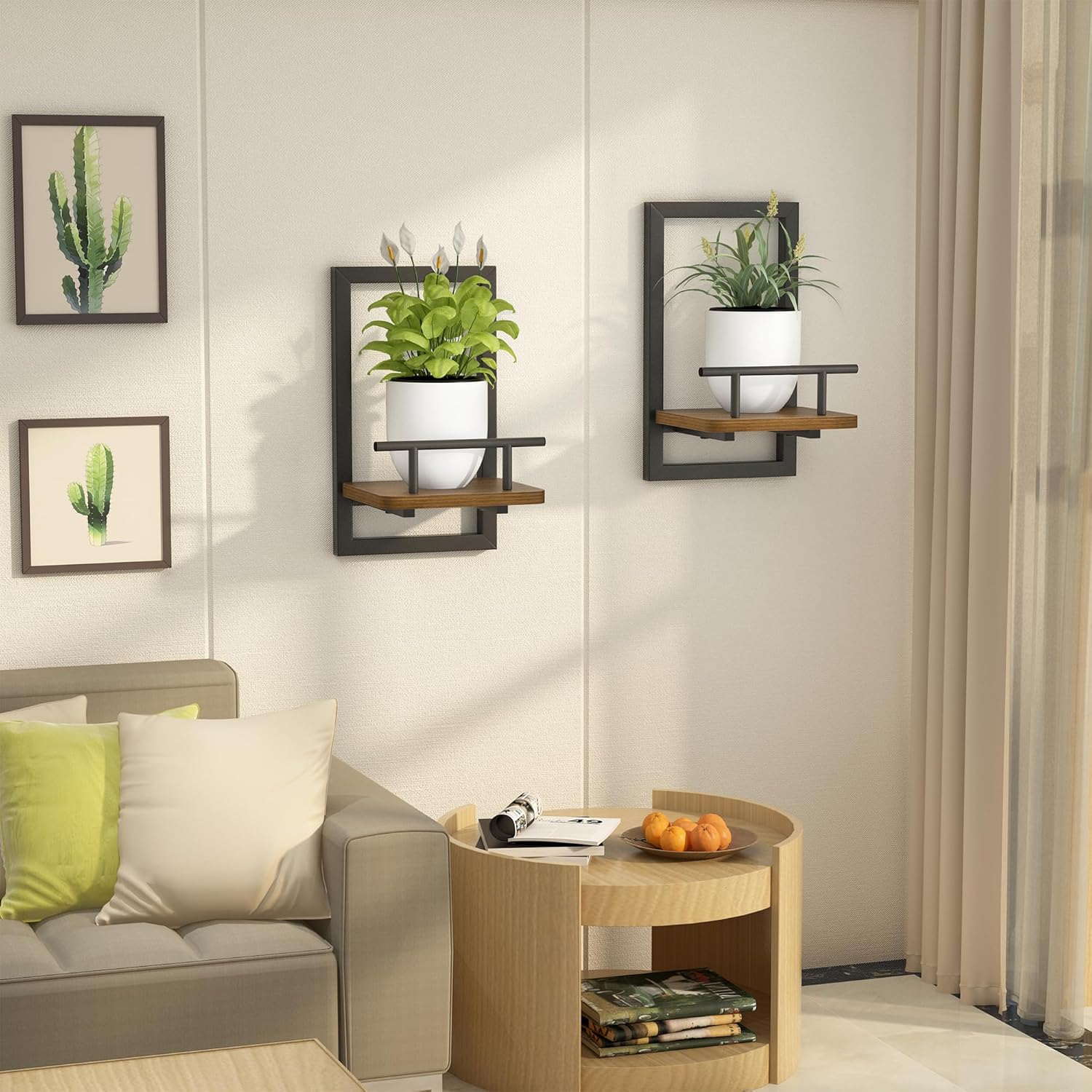 2-Pack Floating Shelves for Indoor Plants, Wall Mounted Storage Shelves for Bedroom, Living Room, Kitchen, Office, Bathroom Decor