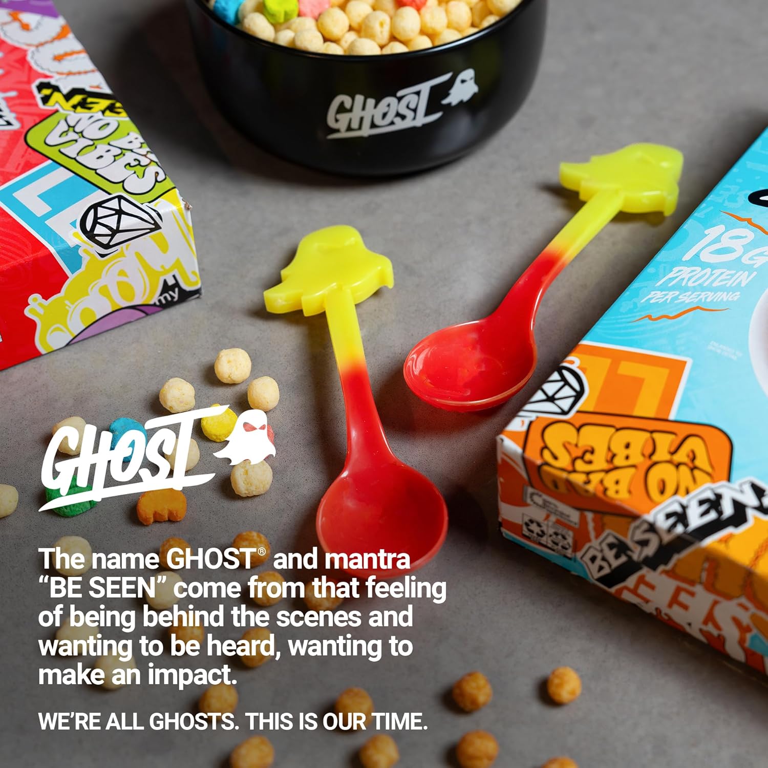 GHOST Protein Cereal, Peanut Butter Flavor (3-Pack) - Crunchy Peanut Butter Cereal Puffs - 18G Protein, Good Source of Calcium - Breakfast Cereal & Snack - 10.8oz Box with Spoon Included