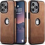 iPhone 15 Pro Max Leather Case, Luxury PU Leather, Durable, Anti-Scratch, Wireless Charging Compatible, Brown