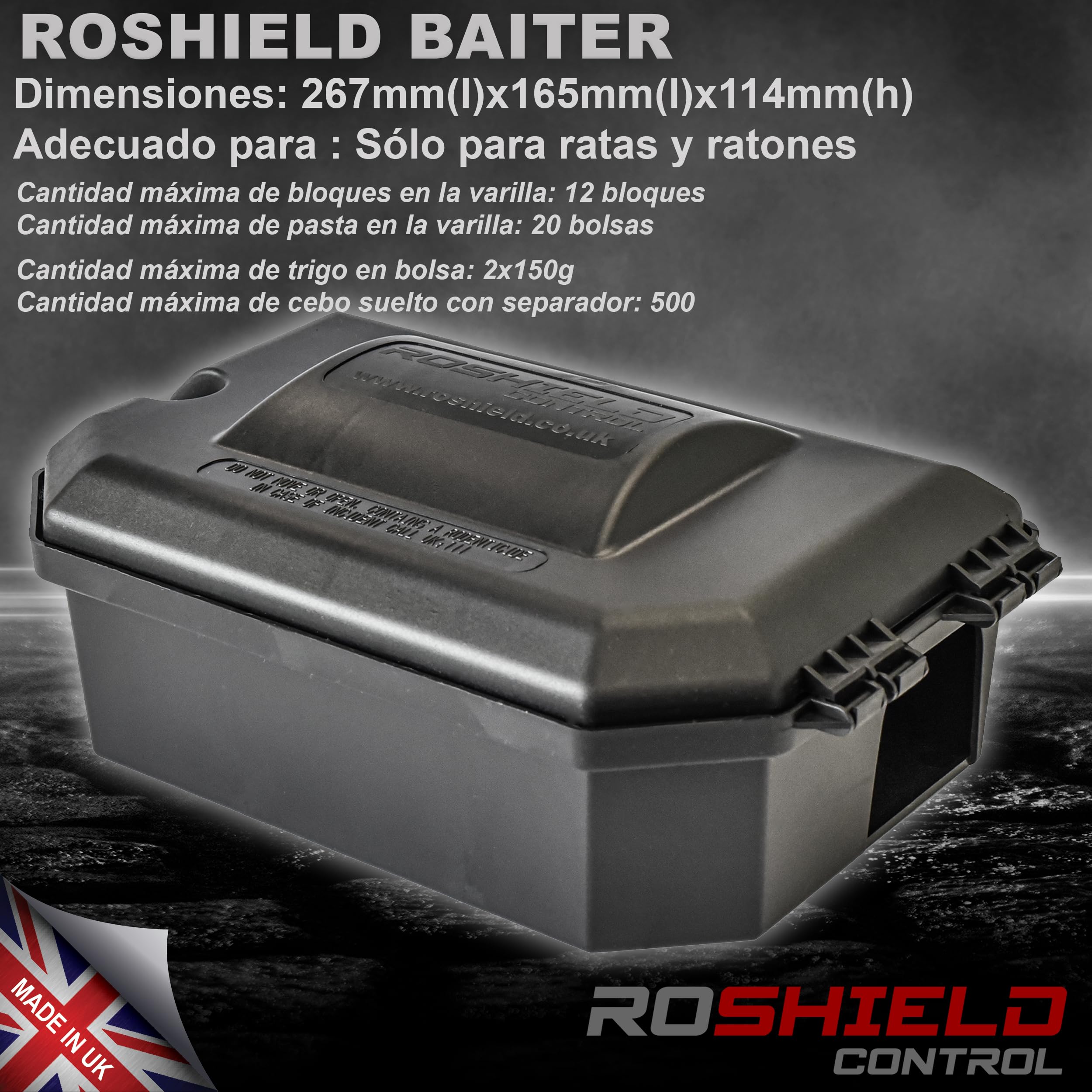 ROSHIELD Calidad Profesional x 10 | Caja de Cebo para Ratas y Ratones Grandes | Estaciones de Caja asesina para Exteriores e Interiores | para envenenamiento de Ratas/Ratones y trampas a presión |
