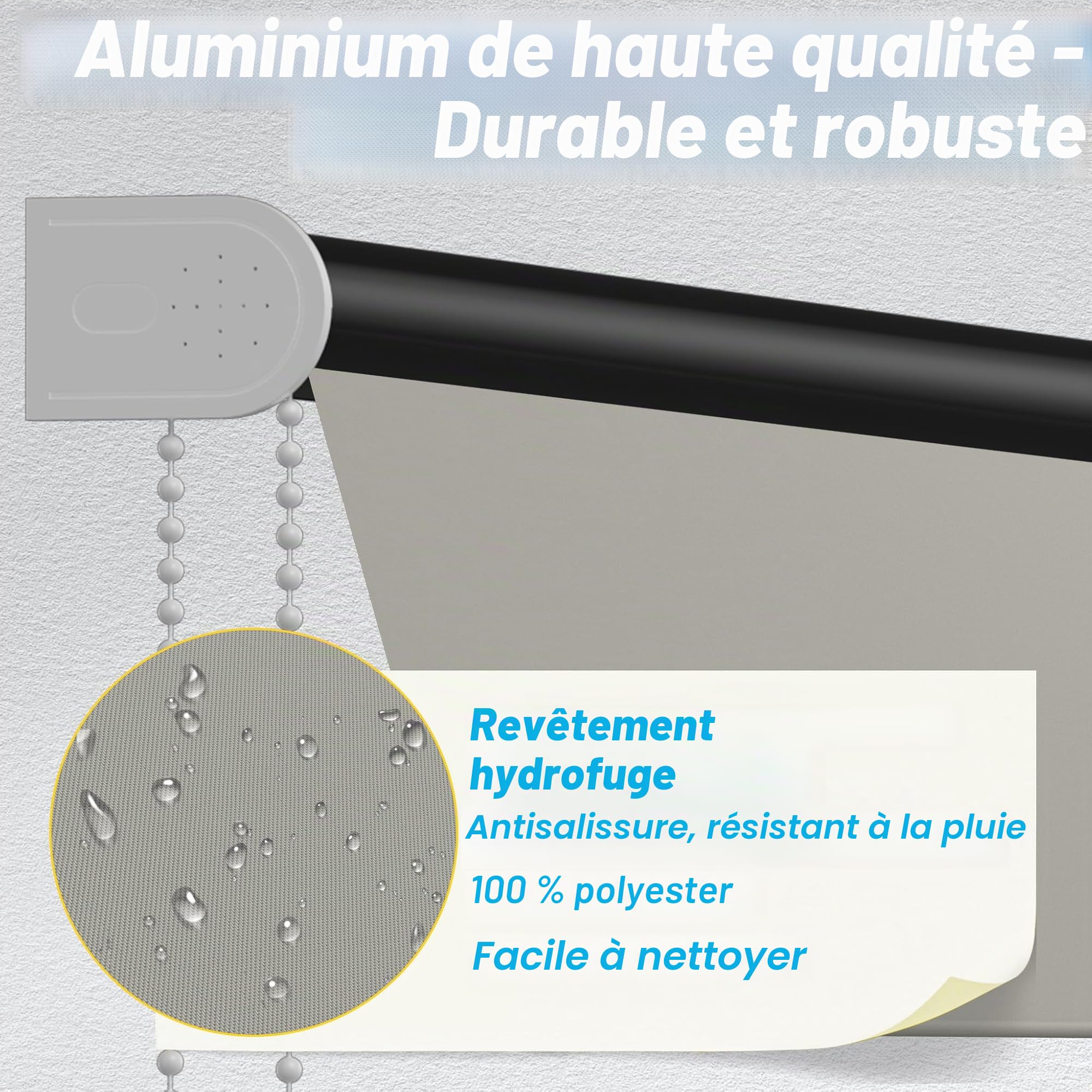 FIVMEN Store de balcon à bras articulé avec cordon et tige de support en aluminium, store enroulable de protection solaire pour fenêtre, terrasse, balcon 235x145 cm, gris