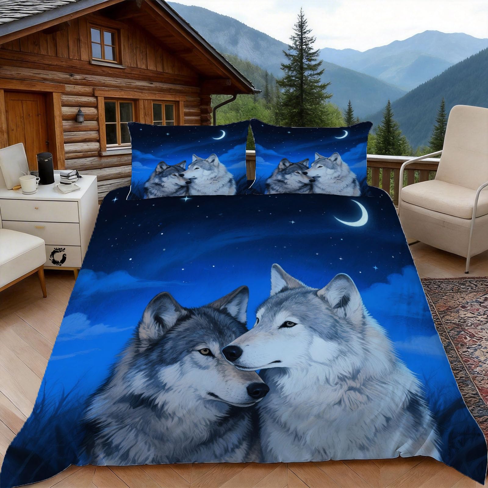 Housse de couette meute de loups pour une chambre nature et sauvage