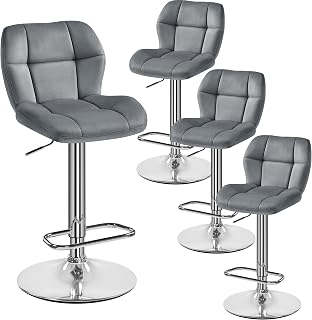 Yaheetech Barhocker 4er Set Höhenverstellbar 360°Drehbar Barstühle Küchenstühle mit Rückenlehne und Fußstütze Barstuhl aus Samt Sitzhöhe 62,5 cm - 84,5 cm für die Küche, Dunkelgrau