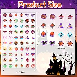 AUGSUN Halloween Stickers Earrings, 240 Pieces Stick on Earring Halloween Stickers 3D Glitter Stickers Self-Adhesive Sticky Earrings