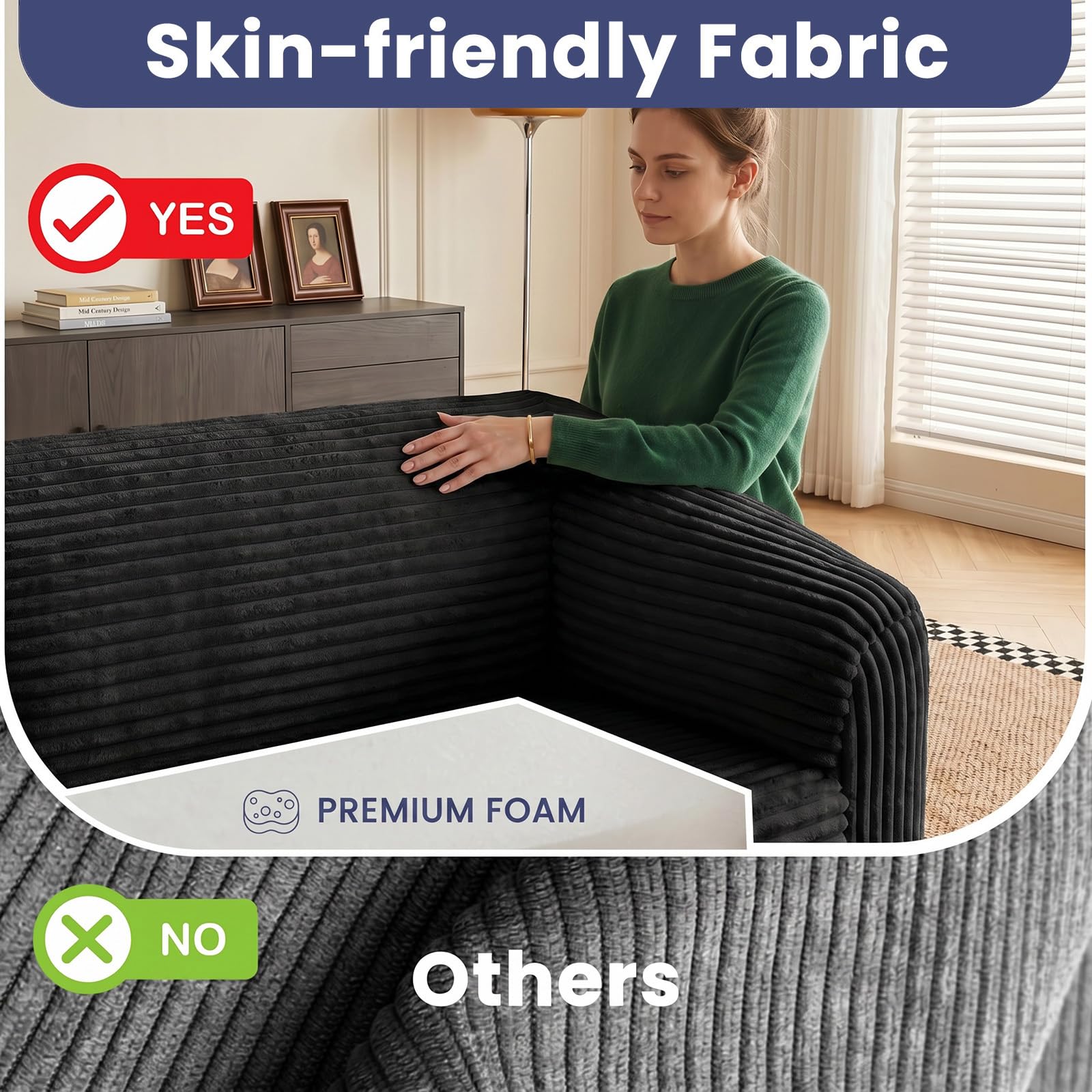 Convertible Sofa Bed, 3-in-1 Foldable Loveseat Couch with Armrest, Corduroy Floor Sofa & Sleeper Bed, No Assembly High-Density Foam Futon Mattress for Living Room, Small Apartment, Dorm