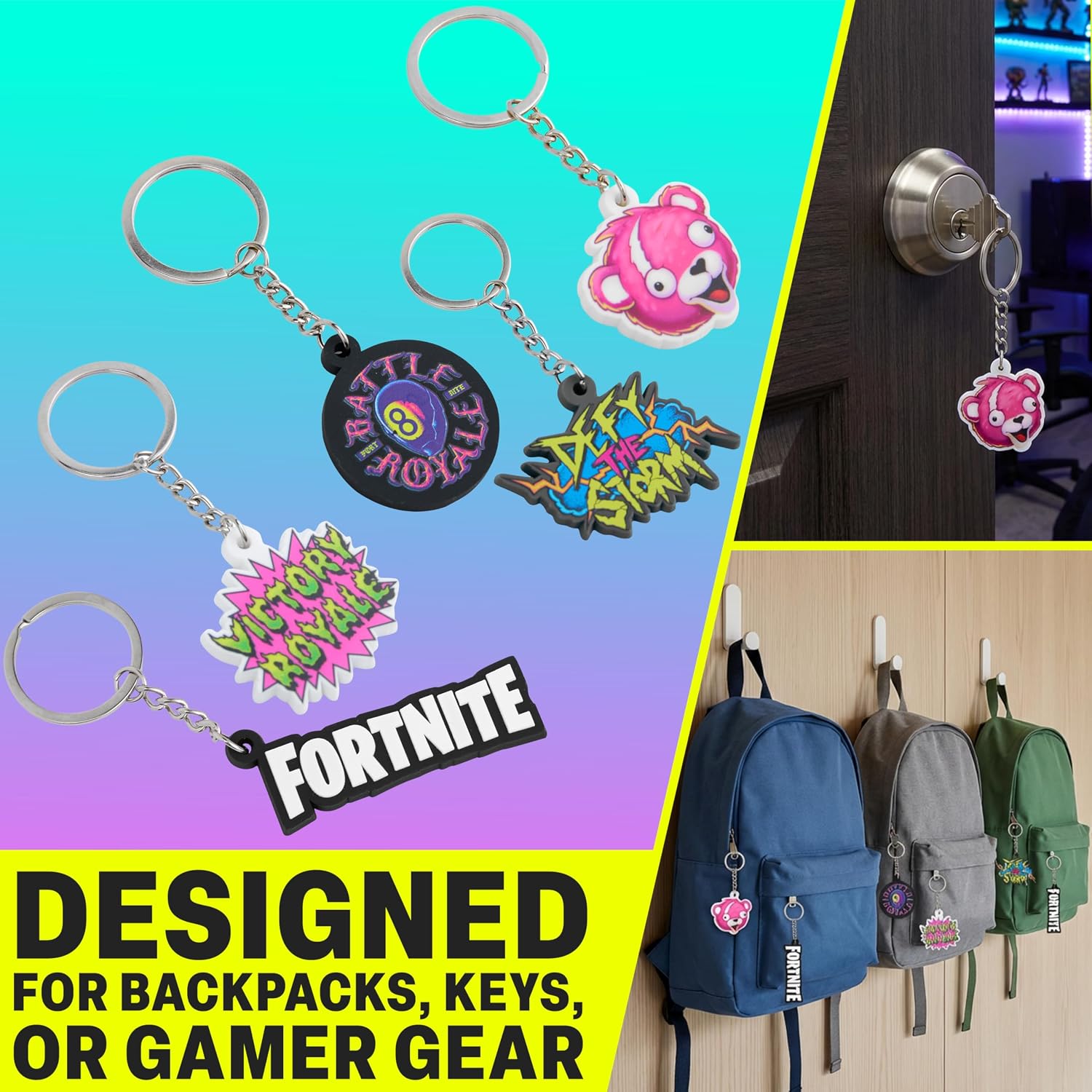 Fortnite Pack of 5 Keychain for Teens, Men, Keychains Accessories for Backpacks, Bags, Collectibles, Cute Key Chain Keyrings Set, Gifts for Gamers