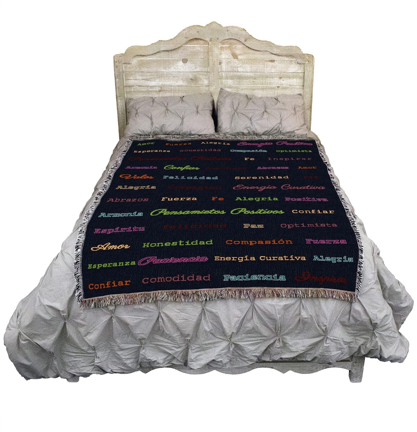 Pure Country Weavers Positive Words Hug Spanish Colorful Blanket - Gift Tapestry Throw Woven from Cotton - Made in the USA (72x54)