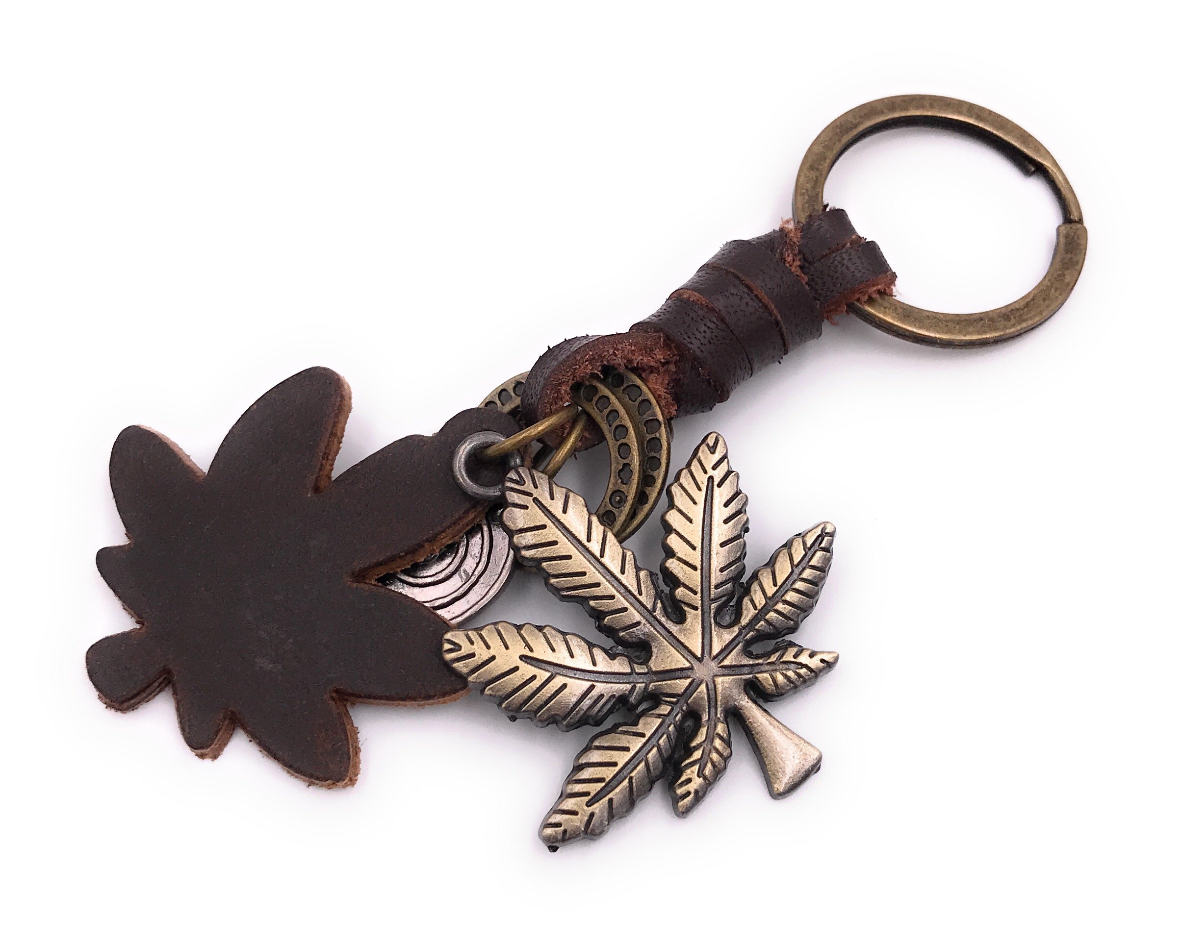 H-Customs Bronze Hemp Leaf Weed Cannabis Keychain Metal Pendant