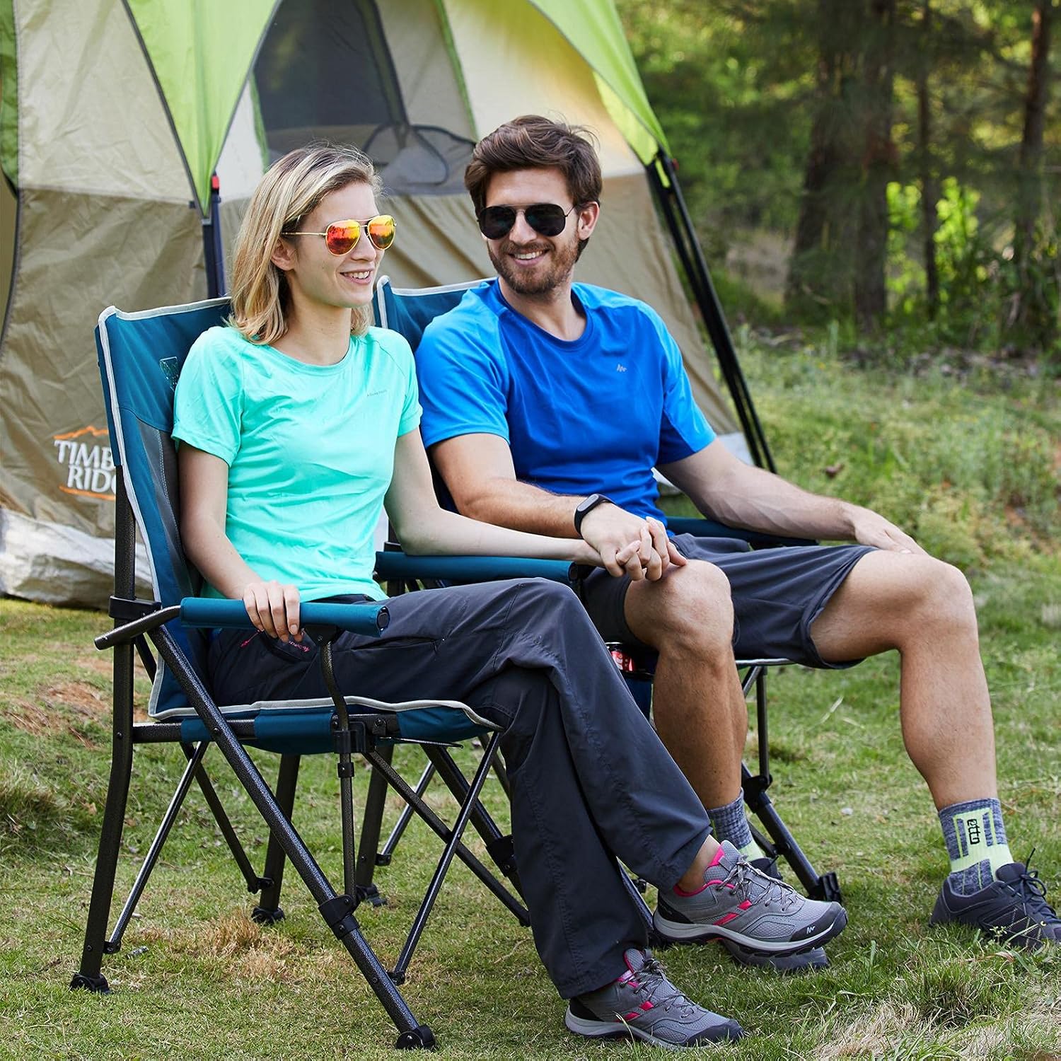 TIMBER RIDGE Ovesized Folding Camping Chair with Padded Hard Armrest, Lawn Chair with Cup Holder, Portable Outdoor Chair Heavy Duty 400lbs for Fishing, Hiking, Including Carry Bag (Blue)