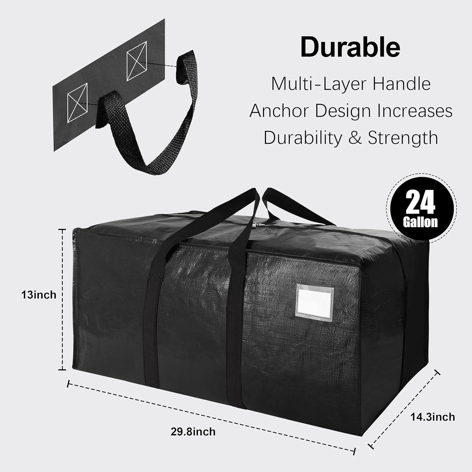 VELVETSURE Heavy Duty Extra Large Moving Bags W/Backpack Straps - Strong Handles & Zippers, Storage Totes For Space Saving, Fold Flat, Alternative to Moving Box and Storage Bin (Set of 6, Black) thumbnail