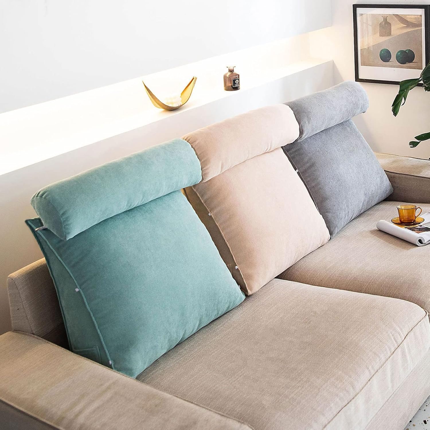 Pillow for Reading in Bed Adult with Neck Support Washable Triangular Back Cushion for Couch Office Chair Wedge Pillow for Sleeping Acid Reflux Side Sleepers