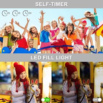 Digital Camera - 1080P FHD 44MP with 2.4 LCD Screen Compact Portable Vlogging Photo Camera with 32gb SD Card 16X Digital Zoom for Kids Teen Students Beginner(Upgrade Silver)