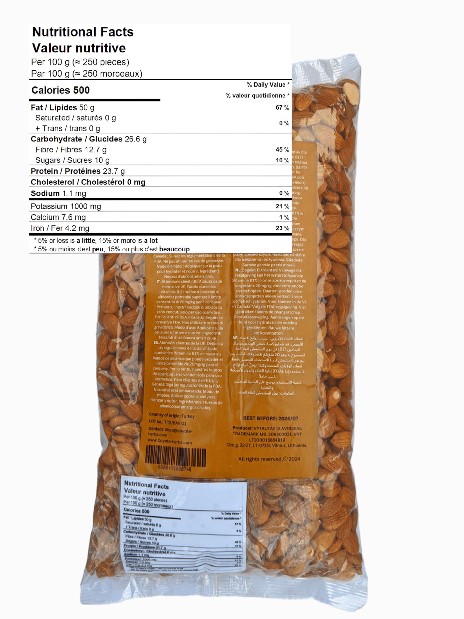 0,908 kg. Granos de albaricoque amargo seco/Núcleo de albaricoque amargo y crudo/vitamina b17/Semillas di albaricoque amargas naturales - mejor calidad