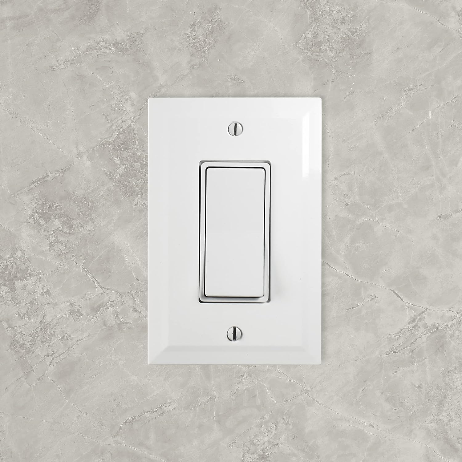 Questech Light Switch Cover, Single Rocker Wall Plate for Electrical Outlets, 1-Gang Single Decorator GFCI Switch Plate Standard Size, Decorative Bevel Edge, Bright White Polished image 2