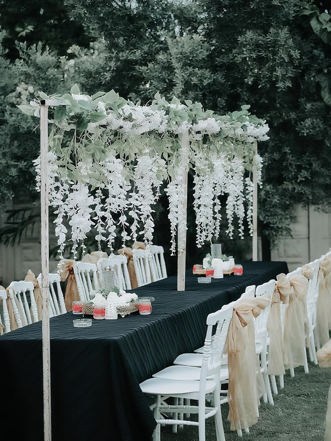 Wisteria Hanging Flowers Garland, Artificial Wisteria Garland White Fake Wisteria Flower for Wedding Arch Wall Backdrop Home Party Garden Outdoor Decoration (White, 4 Pack)
