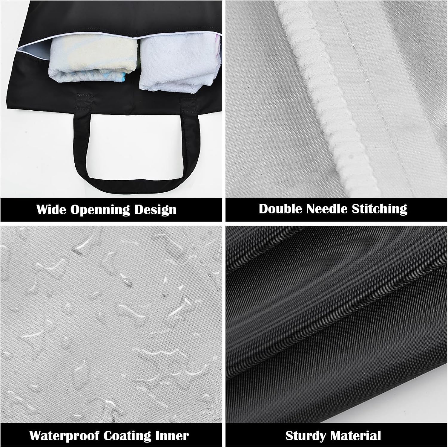 Black Travel Laundry Bag, Machine Washable Dirty Clothes Travel Organizer