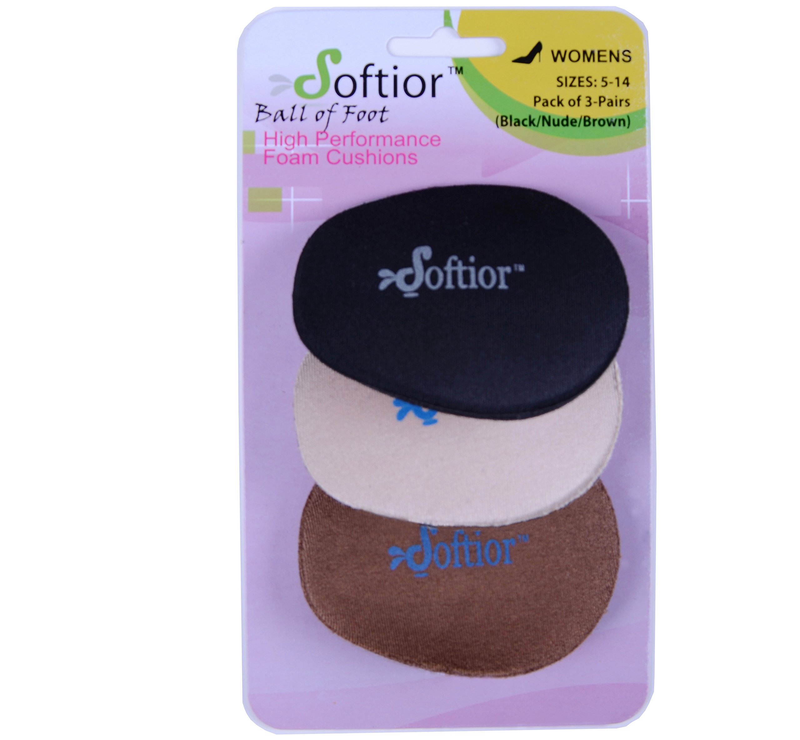 Softior Ball of Foot Cushions for Women, 3 Pairs – Adhesive Foam High Heel Shoe Pad Inserts – Insole Padding for Metatarsal Pain Relief, Non Slip