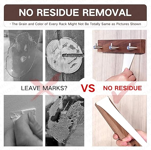 Miniatura 4 de YOHOM Soporte para llaves de pared adhesivo para colgar abrigos con ganchos, estante de madera para sombreros, organizador de toallero para bata,